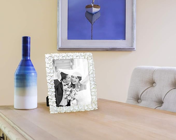 Laura Ashley 8x10 White & Gold Flower Textured Hand-Crafted Resin Picture Frame - Image 5