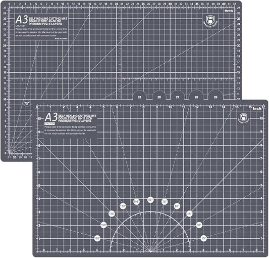 Headley Tools 18"x12" Thickened Self Healing Cutting Mat, A3 Rotary Cutting Sewing Mat for Crafts, Double Sided 5-Ply Table Cutting Board for Fabric Quilting Leather Arts Hobby Project, Grey