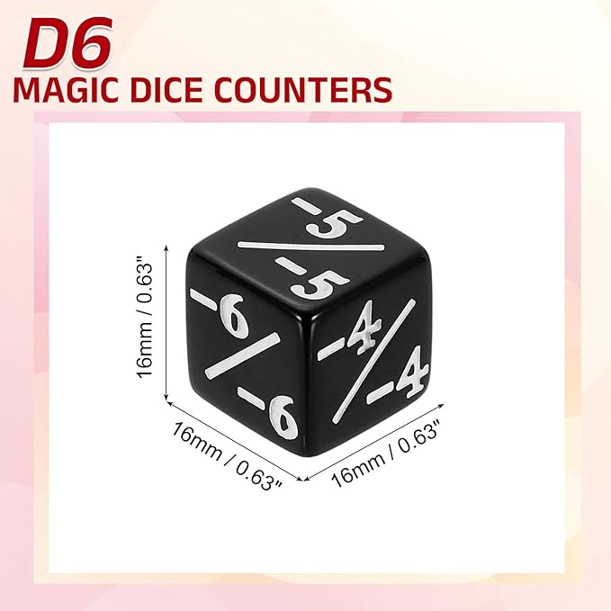 uxcell 24Pcs Magic Dice Counters, Acrylic D6 Life Token Dice Set with Pouch for Standard Cards Gaming Accessories, Black