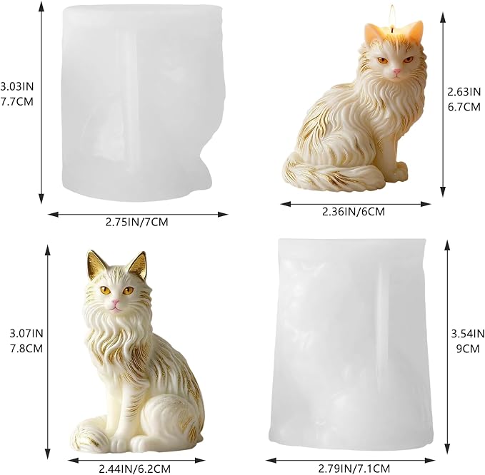 2 Pack 3D Cat Silicone Molds, Animal Resin Casting Candle Mold | Premium - Image 2