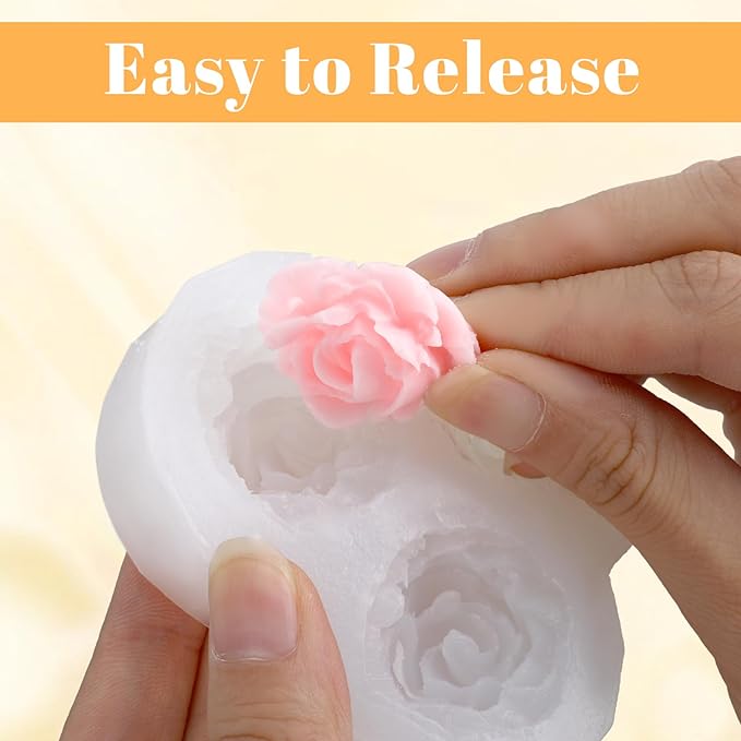 3 Cavity Rose Candle Molds, Silicone Flower Molds for Candles Crafts Casting, 3D Round Candle Making Soap Molds for Epoxy Resin Wax, DIY Handmade Gifts Clay Pop Flower Silicone Mold Home Decoration