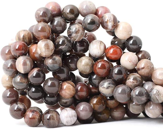 35PCS 10mm Natural Silicified Wood Jade Gemstone Round Loose Beads by CHEAVIAN