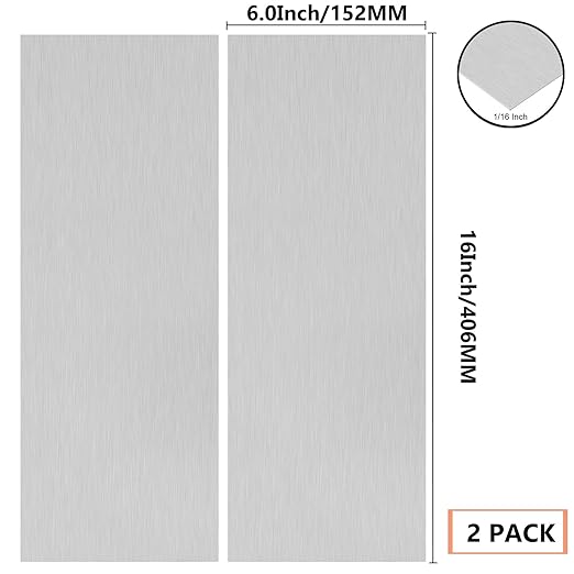 2Pack 6061 T651 Aluminum Sheet Metal 6 x 16 x 1/16 (0.06”) Inch Plain Thin Aluminum Plate Covered with Protective Film, Heat Treatable Rectangle 1.5mm Aluminum Metal Plate for Industrial, Crafting