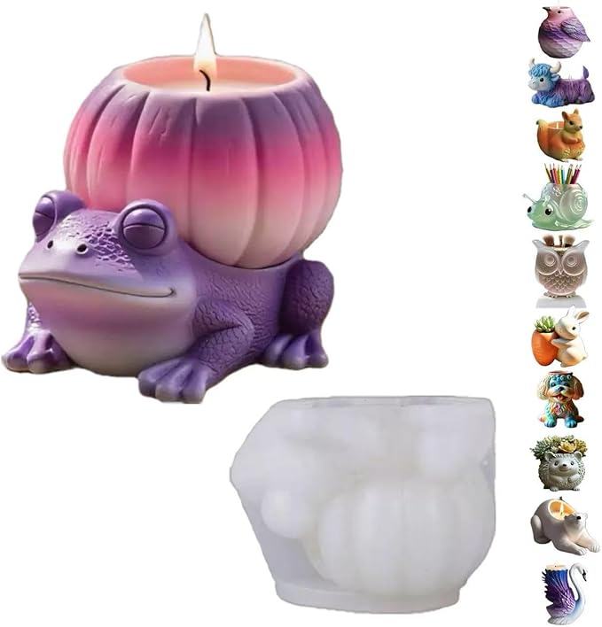 Animal Resin Molds Silicone 3D Cute Frog Epoxy Resin Plaster Candle Holder Wax Molds for Candle Making, Art Crafts DIY Unique Display Home Decor