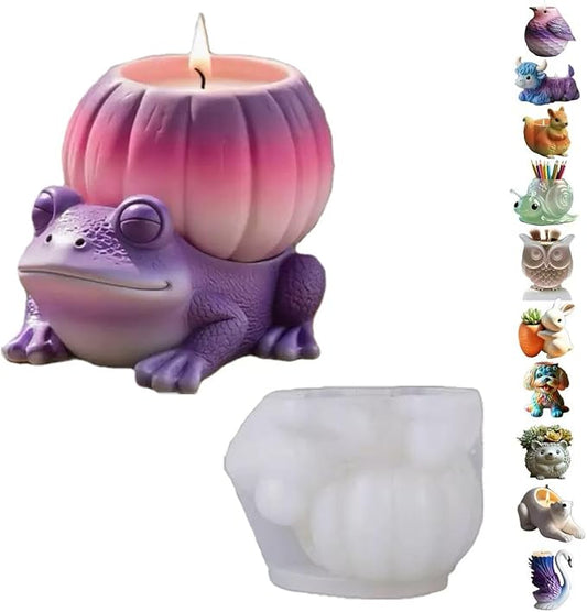 Animal Resin Molds Silicone 3D Cute Frog Epoxy Resin Plaster Candle Holder Wax Molds for Candle Making, Art Crafts DIY Unique Display Home Decor