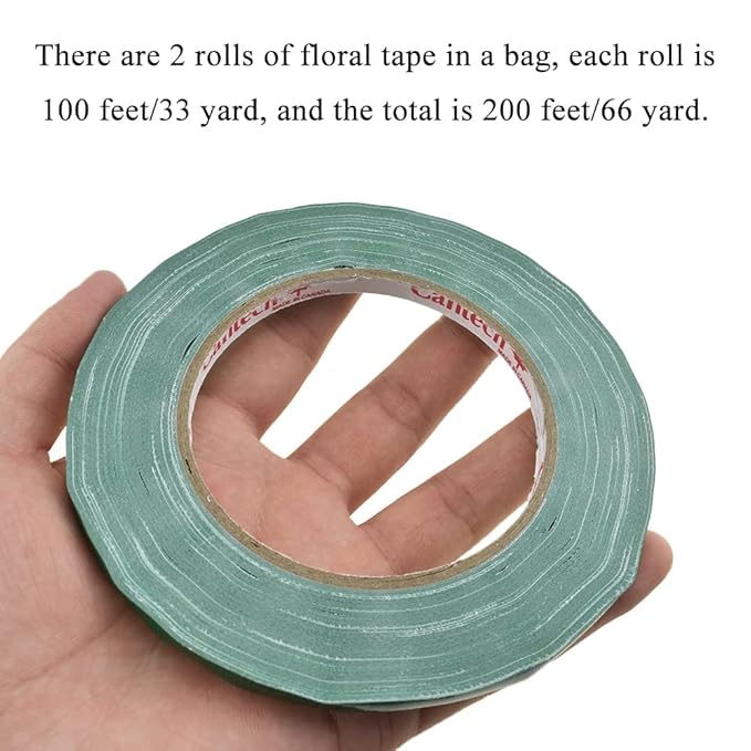 HAHIYO Green 0.25Inch Wide (200Feet/66Yard Total) 2Rolls Floral Tape Waterproof Florist Tape Flower Wrap Adhesive Waterproof Decorative Tape for Bouquet Stem Wrapping Flower Arranging and Floral Craft