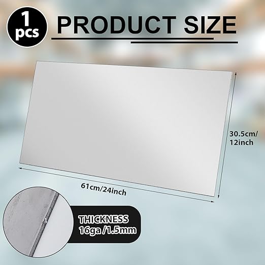 1 Pcs 16 Gauge Metal Sheet 24 x 12 Inch Cold Rolled Mild Carbon Steel Plate Square Weldable Sheet Metal Panels for Outside Industrial Projects Weld Accessories