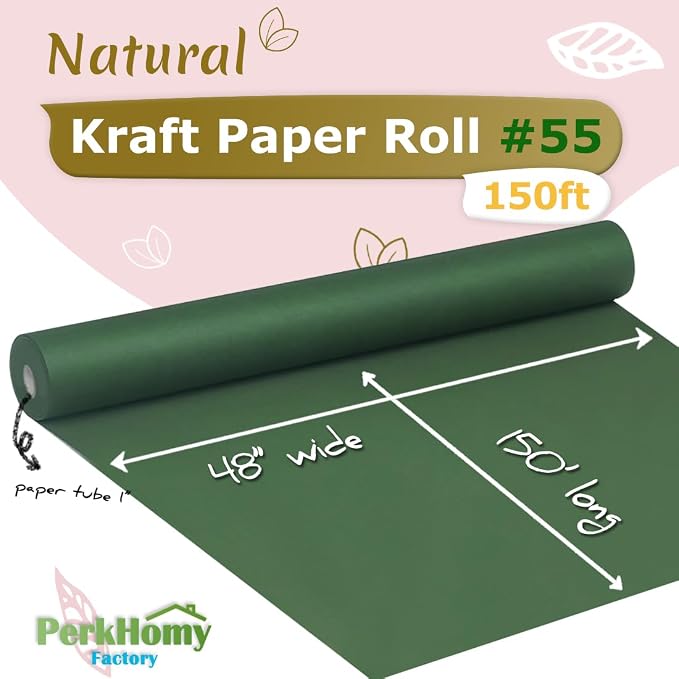 PerkHomy Dark Green Kraft Paper Roll 48" x 1 - Image 2