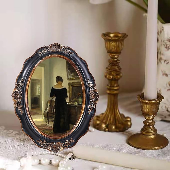 SIKOO Vintage Picture Frames 5x7 Oval Picture Frame Tabletop and Wall Mount - Image 3