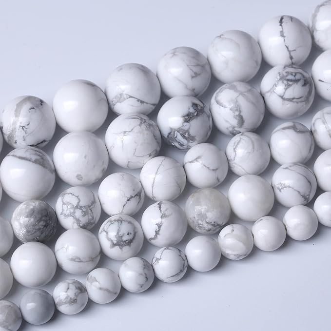 60pcs 6mm AAA Natural Stone Beads White Howlite Turquoises Round Loose Beads for Jewelry Making DIY Bracelet (White Howlite Turquoises, 6mm)