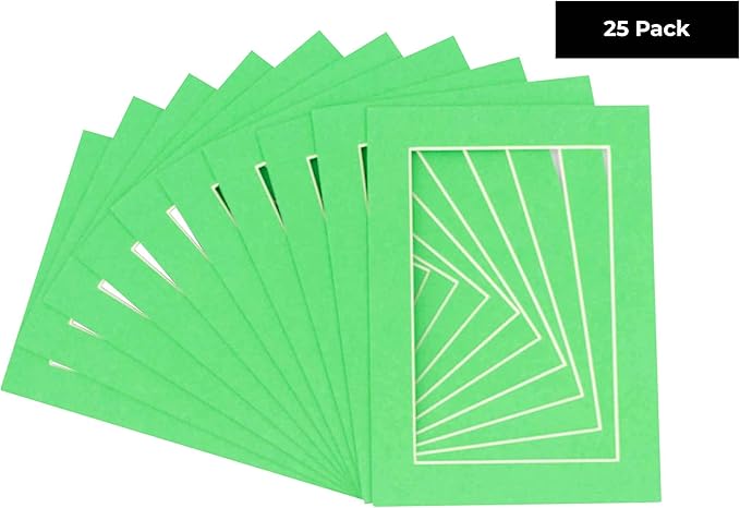 11x14 Mat for 8.5x11 Photo - Precut Bright Green Picture Matboard for Frames 11 x 14 Inches - Bevel Cut to Display Art 8.5 x 11 Inches - Acid Free Pack of 25 MATS with Backing Boards & Clear Bags