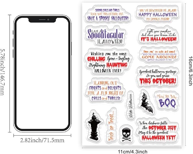 Halloween Words Clear Stamps for Card Making anding Halloween Alphabet Skulls Tombstones Bats Clear Stamps for Card Making Scrapbooking Crafting for DIY Paper Crafts Decoration