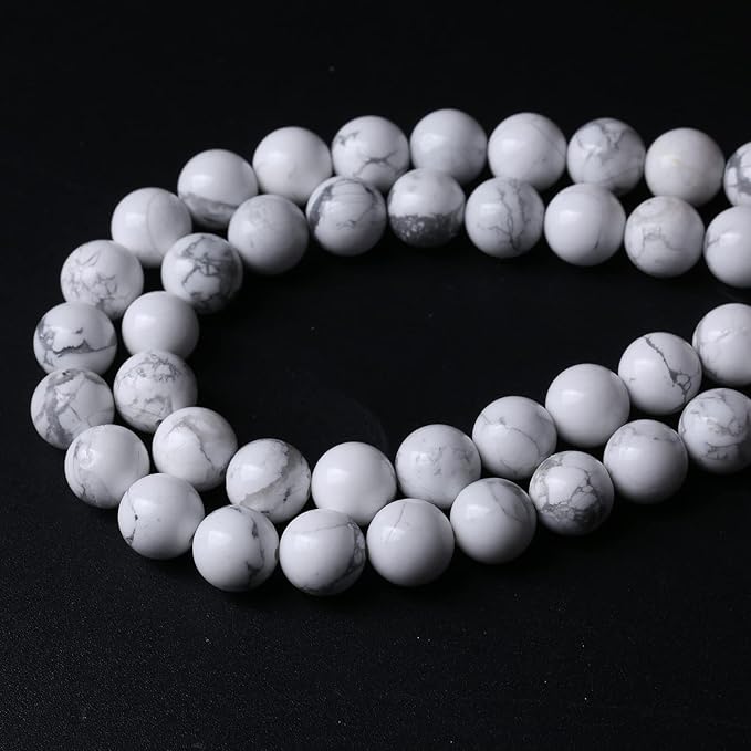 32pcs 12mm AAA Natural Stone Beads White Howlite Turquoises Round Loose Beads for Jewelry Making DIY Bracelet (White Howlite Turquoises, 12mm)
