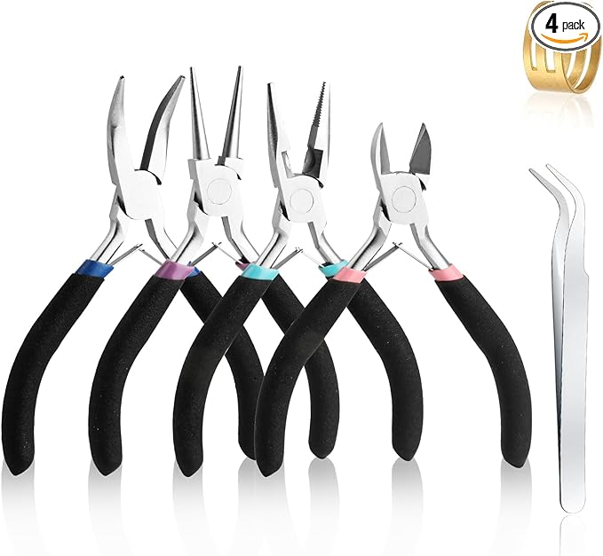 4 Pack Jewelry Making Pliers Tools Set, Jewelry Pliers with Needle Nose, Round Nose Pliers,Crafts Matte Handle