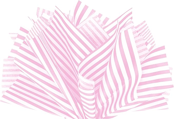 Flexicore Packaging Light Pink Pin Stripe Print Gift Wrap Tissue Paper Size: 15 Inch X 20 Inch | Count: 10 Sheets | Color: Light Pink Pin Stripe