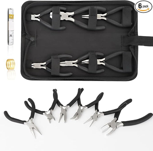6 Pack Jewelry Pliers Set, Mini Pliers Set, Jewelry Making Include Flat, Jewelry Tools, Needle, Round, Bending Linesman, Applicable to Handicrafts, Earring Making, Repairing Electronic