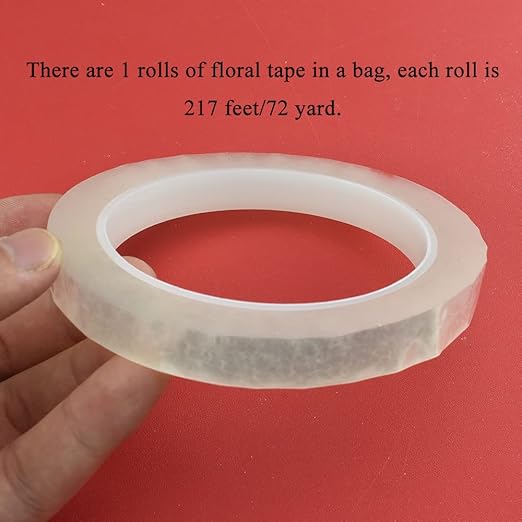 HAHIYO Clear 0.5Inch Wide (217Feet/72Yard Total) 1Rolls Floral Tape Waterproof Florist Tape Flower Wrap Adhesive Waterproof Decorative Tape for Bouquet Stem Wrapping Flower Arranging and Floral Craft