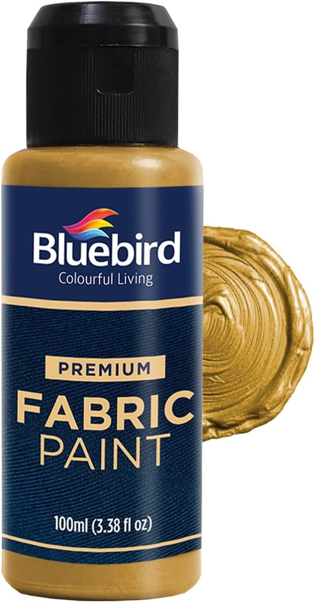 BLUEBIRD Fabric Paint, Light Gold, 3.4 Fl Oz, Permanent Fabric Paints by BluebirdArts