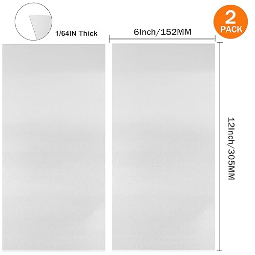 2Pcs 304 Stainless Steel Sheets Metal 6" x 12" x 1/64" (0.02") Inch 304 Stainless Steel Plates 0.50MM Stainless Steel Shim Stock Plates Metal Sheets for Crafting, DIY, Stovetop, Snow Frosted Surface