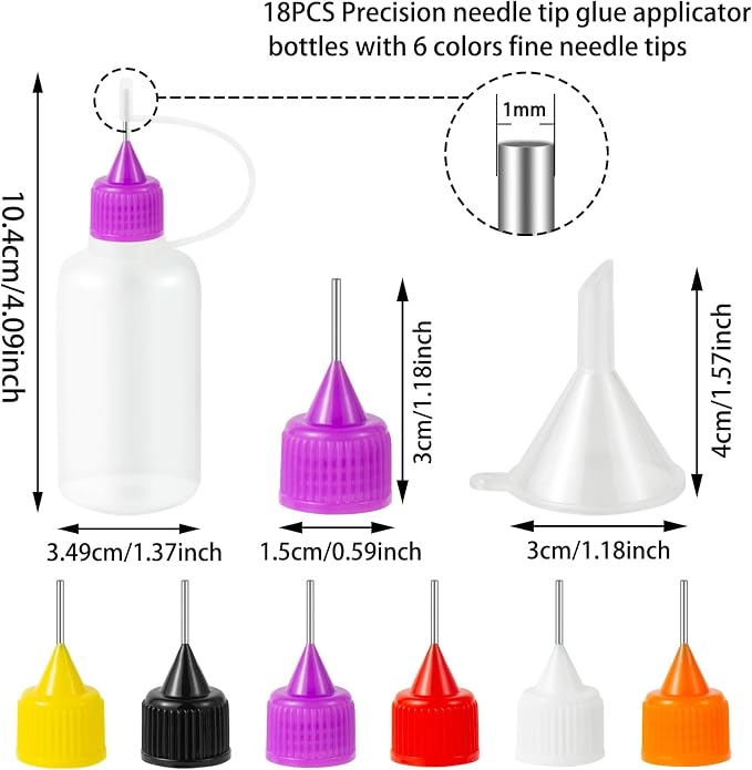 18PCS Precision Needle Tip Glue Applicator Bottles, 6 Color 50ML/1.69 OZ Fine - Image 4