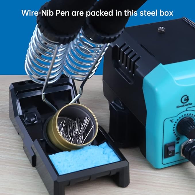 Goodcrafter Pyrography Pen 2-IN-1 Wood Burning Kit 101-IN-1,200~480°C (withTemp Display)/Wire-Nib 250~750°C Temp adjustable with 20 Nibs,53 Solid Points,12 Stencils and 15 Wood Chip(Mother's Day gift）