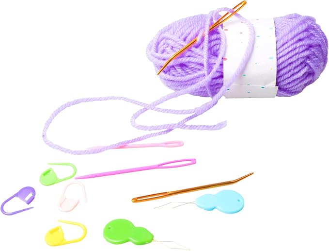 Hekisn 45Pcs Large Eye Blunt Yarn Needles Kit, Assorted Sizes Bent Tapestry Darning Needle, Sewing With Threaders & Stitch Markers for Knitting Crochet (Purple&Black)