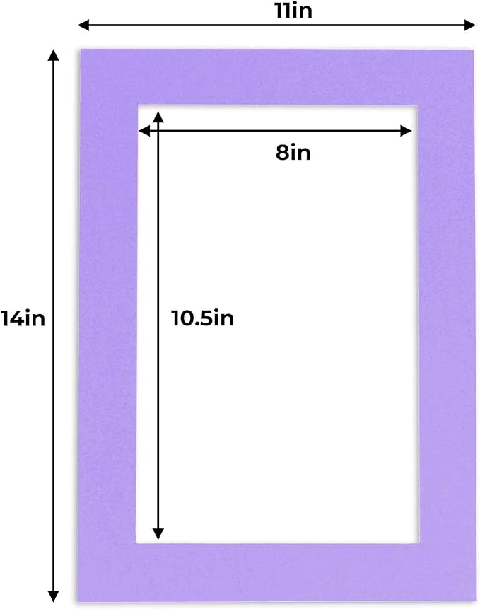 11x14 Mat for 8.5x11 Photo - Precut Light Purple Picture Matboard for Frames 11 x 14 Inches - Bevel Cut to Display Art 8.5 x 11 Inches - Acid Free Pack of 25 MATS with Backing Boards & Clear Bags