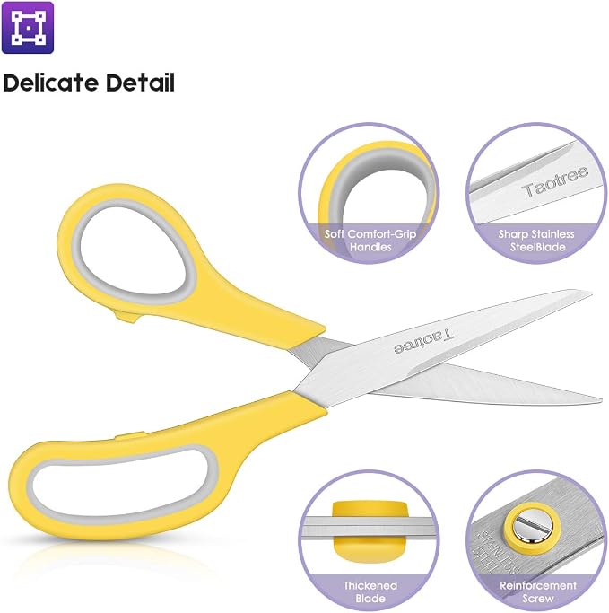 Scissors for Office, Taotree 8"Scissors All Purpose Bulk Set of 5-Pack | School - Image 3