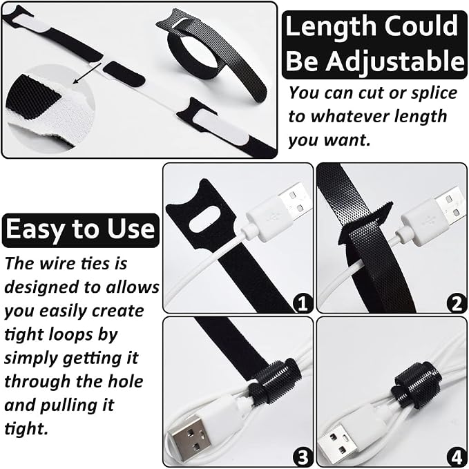 100pcs Cable Ties Reusable All-Black Wire Ties Cable Management Cord Ties - Image 5