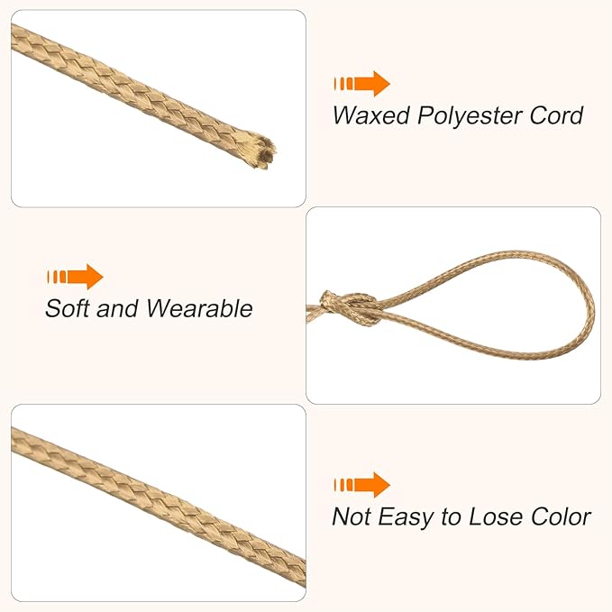 MECCANIXITY Waxed Cord 1mm Waxed Polyester Cord 175 Yard Wax String for Bracelet Making,Necklaces, Beading,Jewelry Making and DIY Crafts(Khaki)