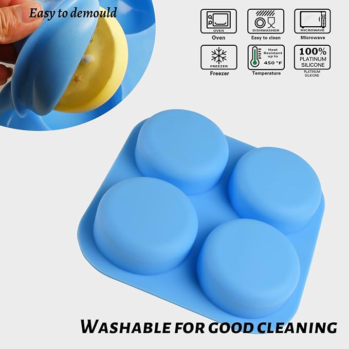 Sakolla 2 Pack 4 Cavity Round Silicone Soap Molds Cylinder Handmade Soap Molds - Image 4