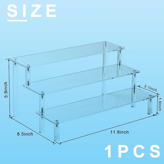 Acrylic Display Stand Risers, 3 Tier Perfume Stand Organizer, Large Shelf Risers - Image 2