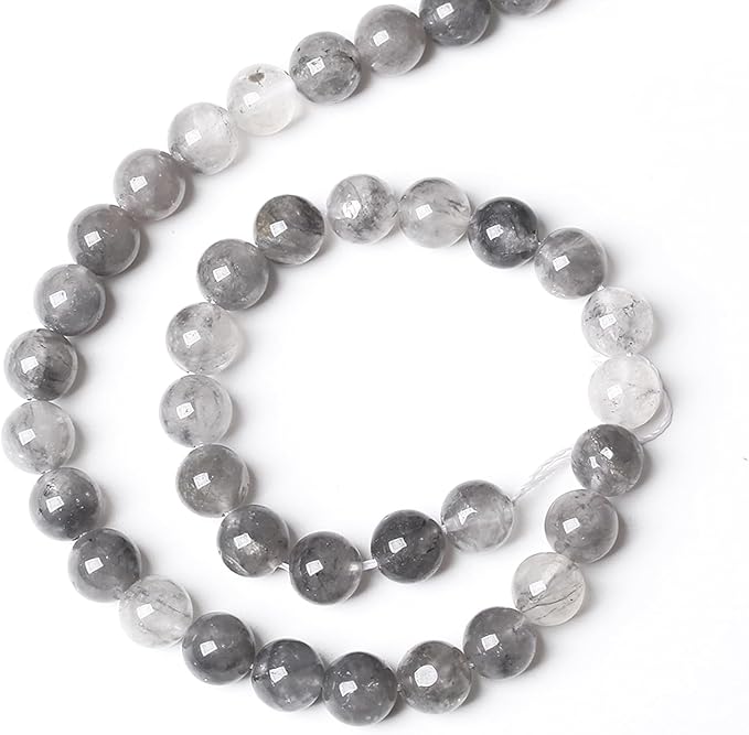60pcs 6mm Natural Grey Cloud Crystal Stone Beads for Jewelry Making Energy Healing Power Stone Beads DIY Bracelet Necklace Accessories 15"(6mm, Grey Cloud Crystal)