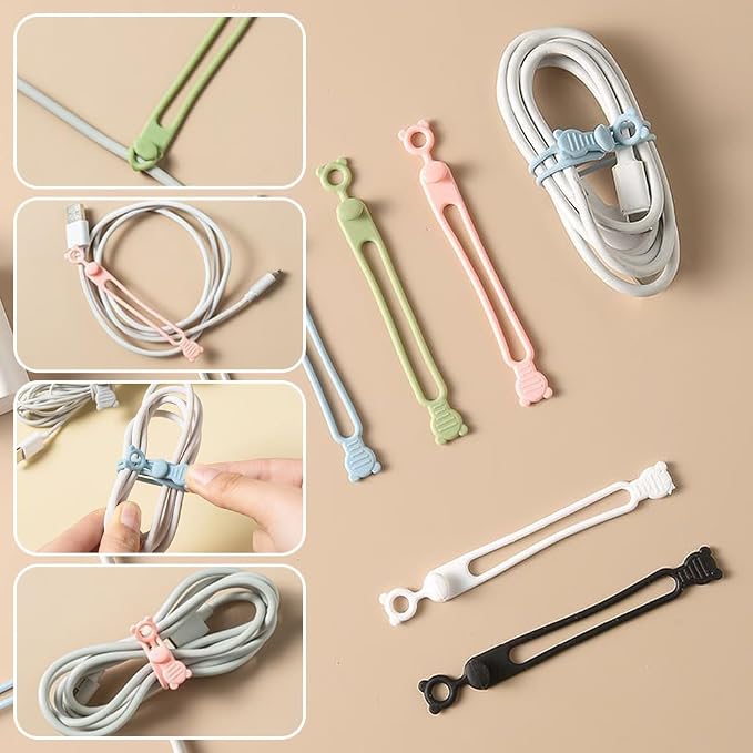 20Pcs Silicone Cable Ties, Reusable Cord management Organizer, High-elasticity - Image 4