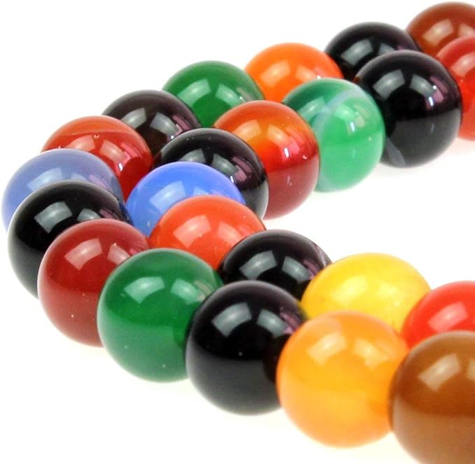 MJDCB AAA Natural Multicolor Agate Beads Round Colorful Stone Energy Healing by MJDCB