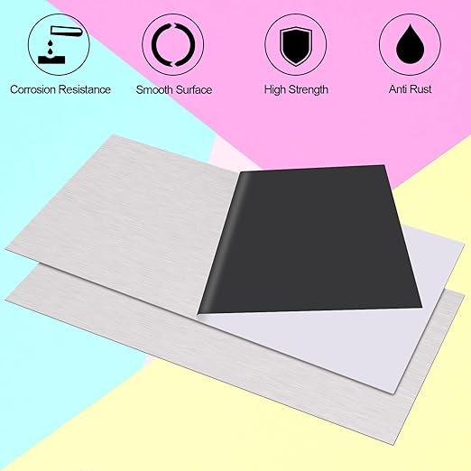 2Pcs 430 Stainless Steel Sheet Metal 6" x 12" x 1/32" Inch Metal Plates for Magnetic Mount Board Wall 20GA(0.80MM) 430 Stainless Steel Shim Stock Plates Metal Sheets for Crafting, Kitchen, Office