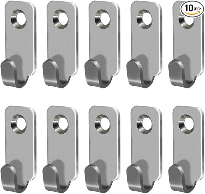 10pcs Heavy Duty Hanger 304 Stainless Steel Wall Mounted Mini J Hook for Mirror Picture Frames Hanging Wire/D Rings/Keyhole Hangers