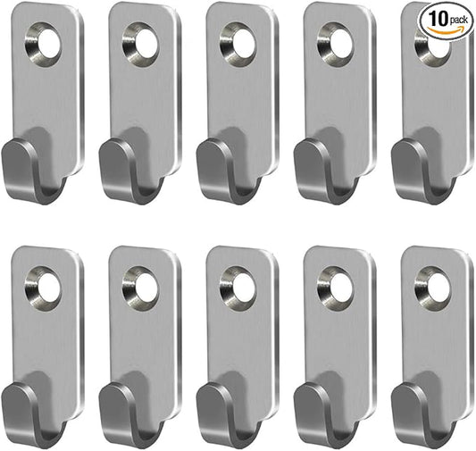 10pcs Heavy Duty Hanger 304 Stainless Steel Wall Mounted Mini J Hook for Mirror Picture Frames Hanging Wire/D Rings/Keyhole Hangers