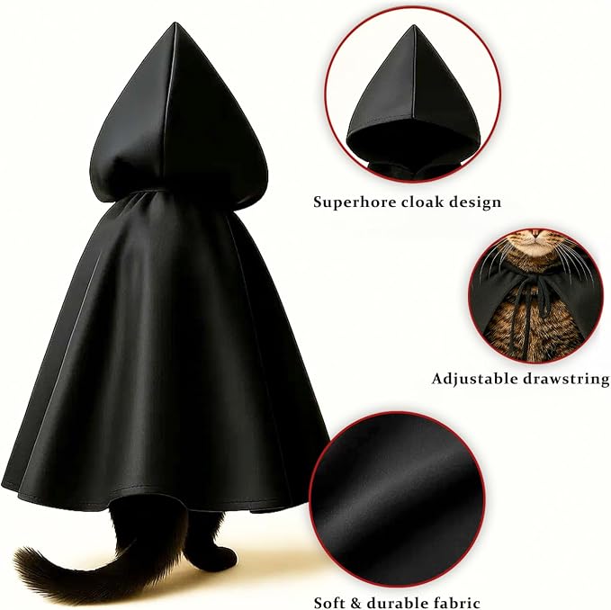 Black Cat Cloak with Hood for Indoor Cats, Funny Superhero Cosplay Halloween - Image 6