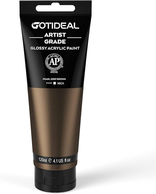 GOTIDEAL Metallic Acrylic Paint Pearl Deep Brown Tubes(120ml, 4.1 oz) Non Toxic Non Fading,Rich Pigments for Painters, Adults & Kids, Ideal for Canvas Wood Clay Fabric Ceramic Craft Supplies