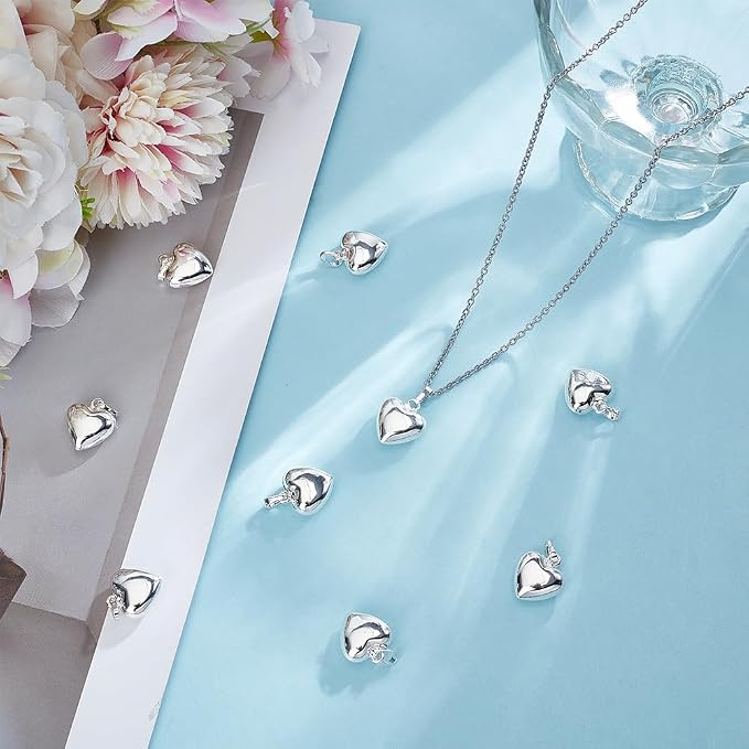 Beebeecraft 10Pcs Puffy Heart Charms, Small 0.6in 925 Sterling Silver Plated - Image 3