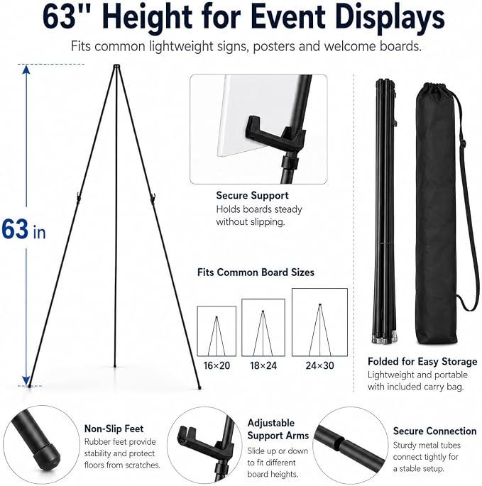 RRFTOK 3 Pack 63 in Sign Easel Stands, Instant-Fold Tripods - Image 5