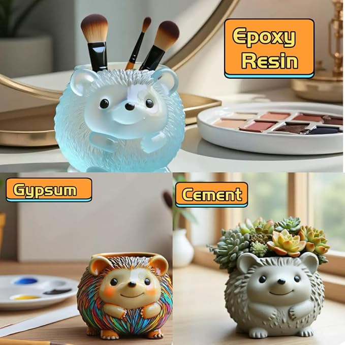 Animal Resin Molds Silicone 3D Cute Hedgehog Epoxy Resin Plaster Candle Holder Wax Molds for Candle Making, Art Crafts DIY Unique Display Home Decor