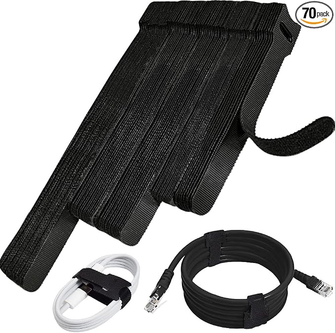 70pcs Cable Ties Reusable Black Wire Ties Cable Management Cord Ties Reusable by NAYZWOK