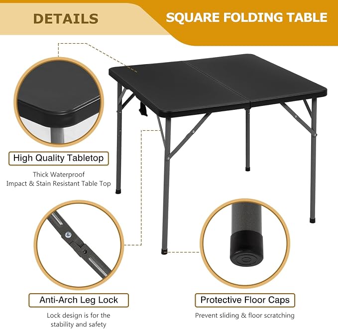 FDW 34" Folding Card Table Plastic Table Portable Square Height Dining Table - Image 4