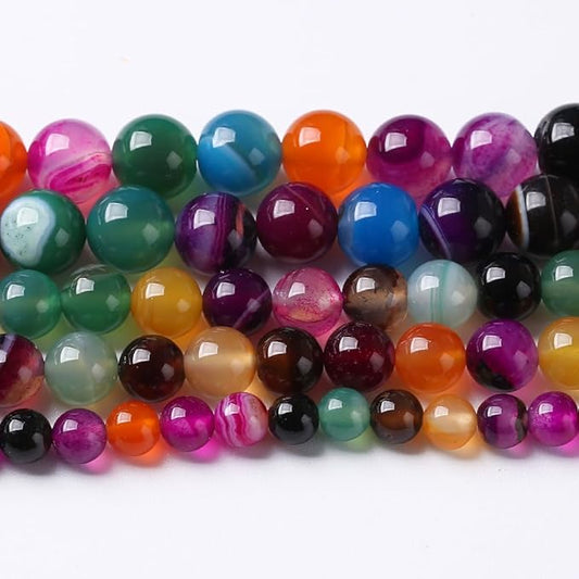32pcs 12cm Natural Multicolor Stripe Agate Beads for Jewelry Making Natural Stone Energy Healing Beads DIY Bracelet Necklace 15" (12mm, Multicolor Stripe Agate)