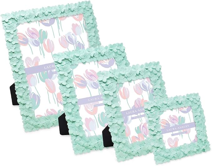 Laura Ashley 4x6 Mint Green Flower Textured Hand-Crafted Resin Picture Frame - Image 5