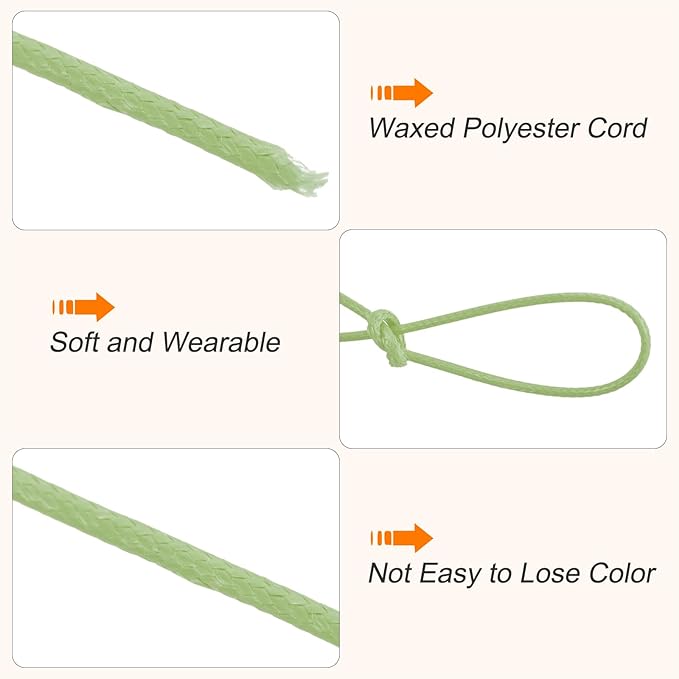 MECCANIXITY Waxed Cord 1.5mm Waxed Polyester Cord 175 Yard Wax String for Bracelet Making,Necklaces, Beading,Jewelry Making and DIY Crafts(Grass Green)