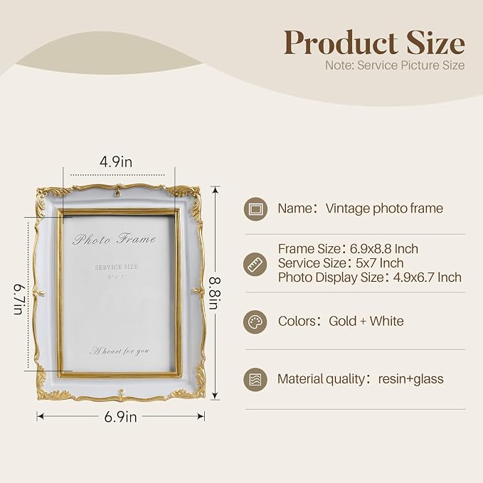 Cuspin 5x7 Vintage Picture Frame, Ornate Wedding Picture Frame - Image 5