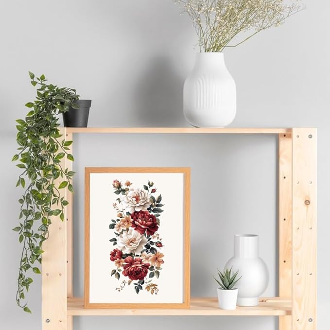GLOBLELAND 4 Sheets Vintage Peony Flowers Transfer 11.8x5.9inch Flower Background Rub on Transfer Rose Self-Adhesive Wall Art Decals for Bedroom Living Room Desk Table Decoration